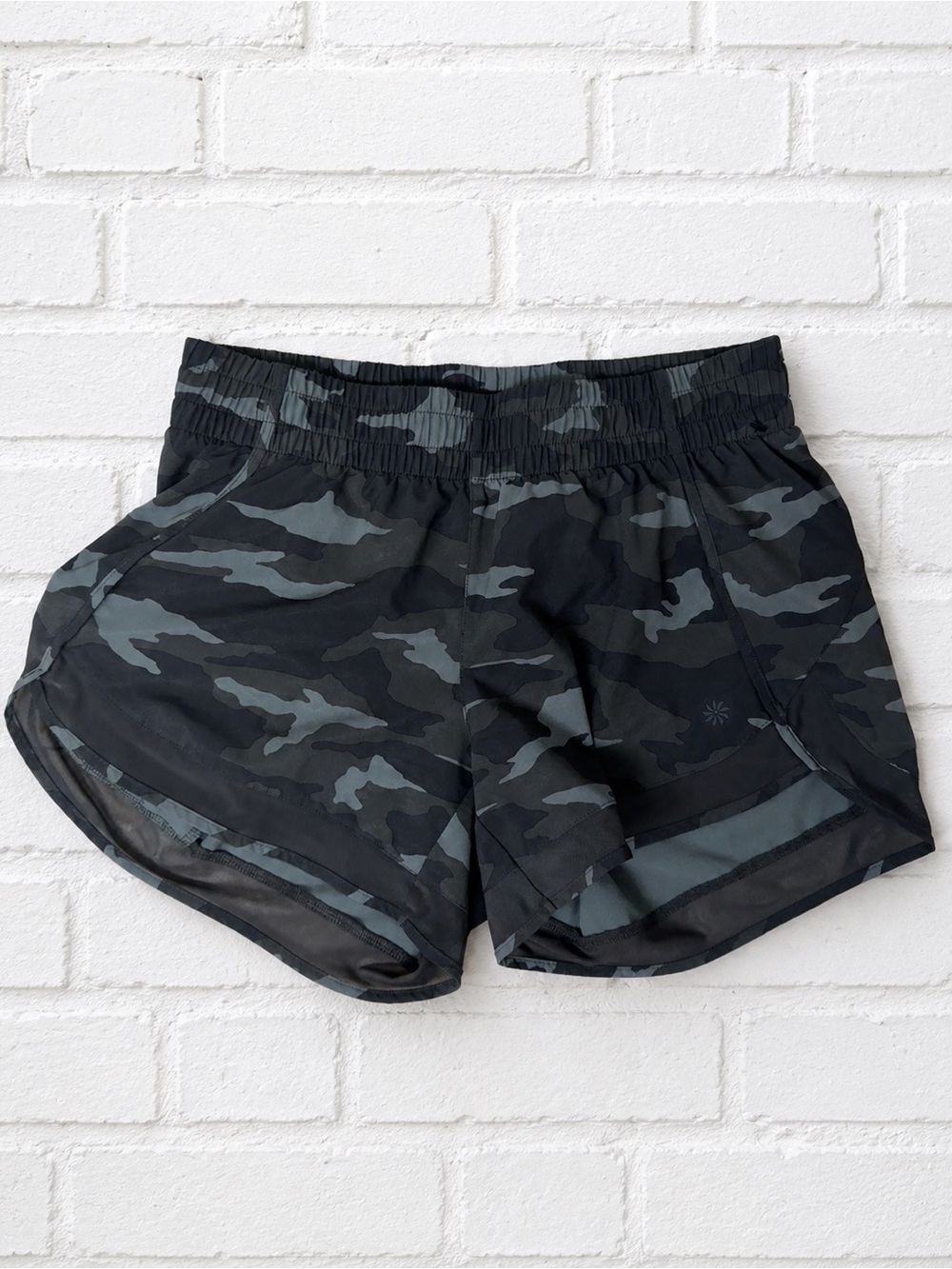 Athleta Camo Athletic Running Shorts - Black & Charcoal